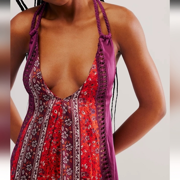 Free People Intimately Backless Red and Purple Maxi Dress Size M New - Picture 3 of 8
